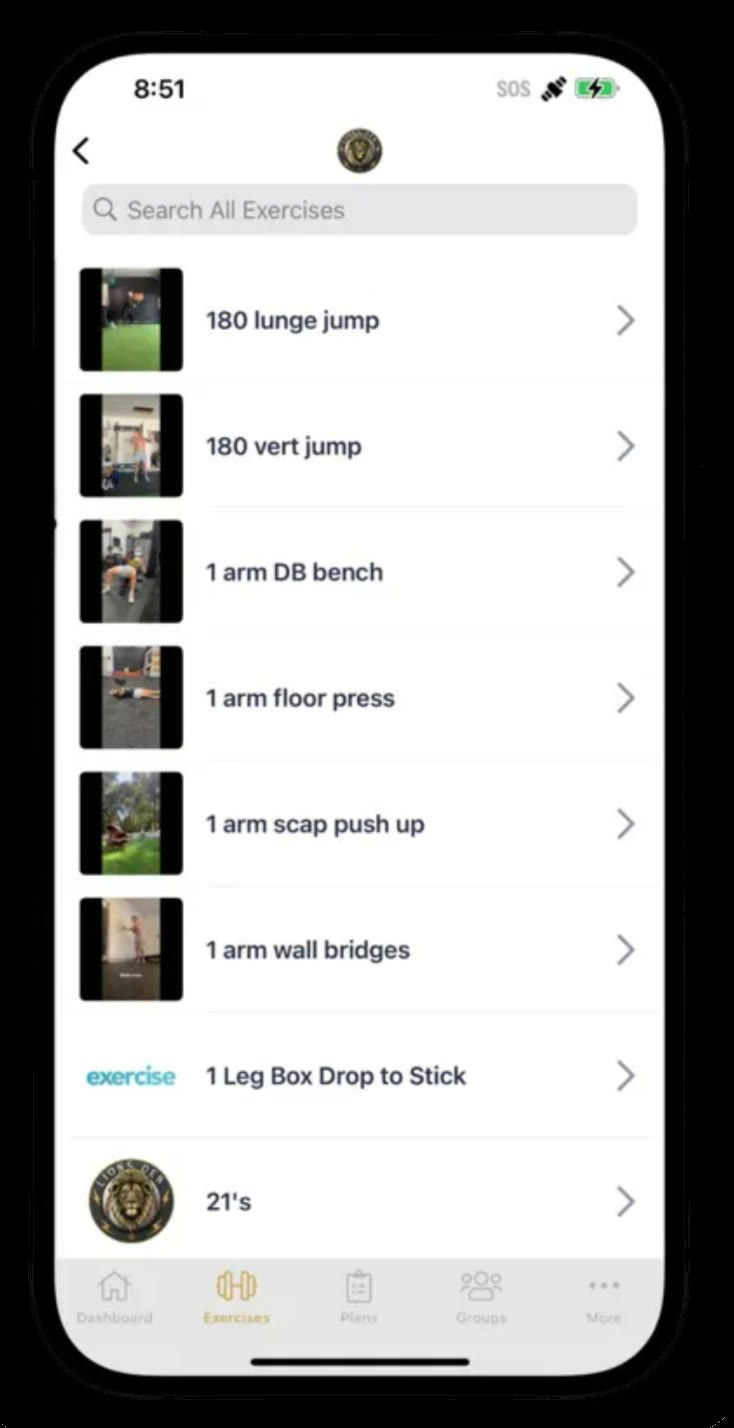 The Lions Den HQ app exercise library